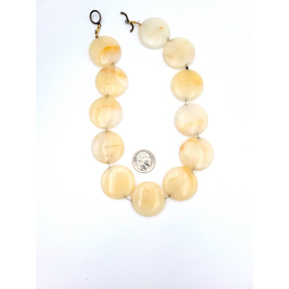 Polished Stone Statement Necklace Large Flat Round Beads Onyx? Unique Handmade - Picture 8 of 10